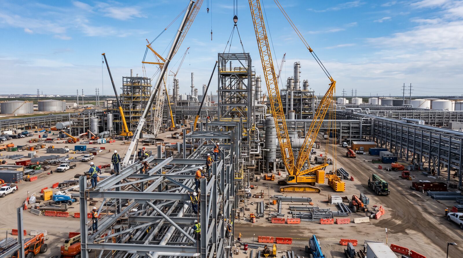 Proyecto de capital de una planta de petróleo y gas en construcción